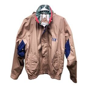 Vintage 80s 90s S&T Bank Brown Cotton Jacket 100% Cotton Size L Bomber
